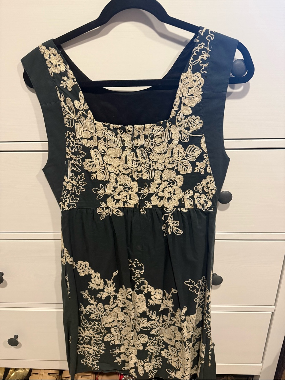 J. Crew Black Dress with Cream Floral Embroidery